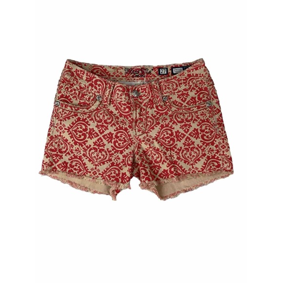 Miss Me Pants - Miss Me Womens Cut Off Raw Hem Jean Shorts Red & Tan Paisley Size 27